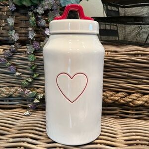 Rae Dunn White Ceramic Heart Canister Jar with Red-Handled Airtight Lid